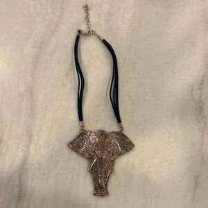 Source Unknown Gold Elephant Necklace with Black Cord